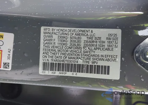 2026 Honda Cr-V Hybrid Awd Sport-L из США, поврежденный, VIN 7FARS6H82TE001014